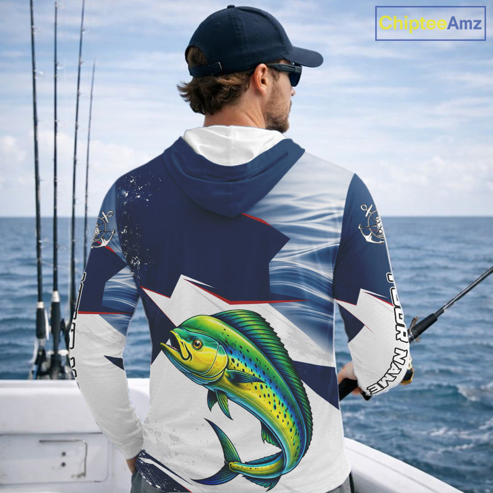 Offshore Sport Fishing Mahi Mahi Monster, Long Sleeve Hooded Mahi Mahi Fishing Jersey For Men NHT1468