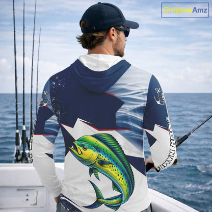 Offshore Sport Fishing Mahi Mahi Monster, Long Sleeve Hooded Mahi Mahi Fishing Jersey For Men NHT1468