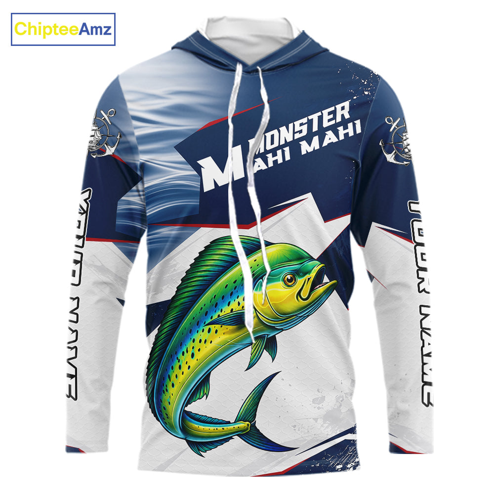 Offshore Sport Fishing Mahi Mahi Monster, Long Sleeve Hooded Mahi Mahi Fishing Jersey For Men NHT1468