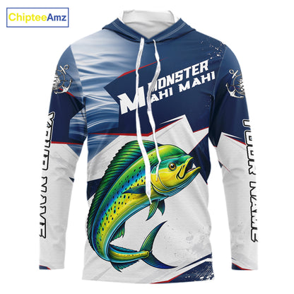 Offshore Sport Fishing Mahi Mahi Monster, Long Sleeve Hooded Mahi Mahi Fishing Jersey For Men NHT1468