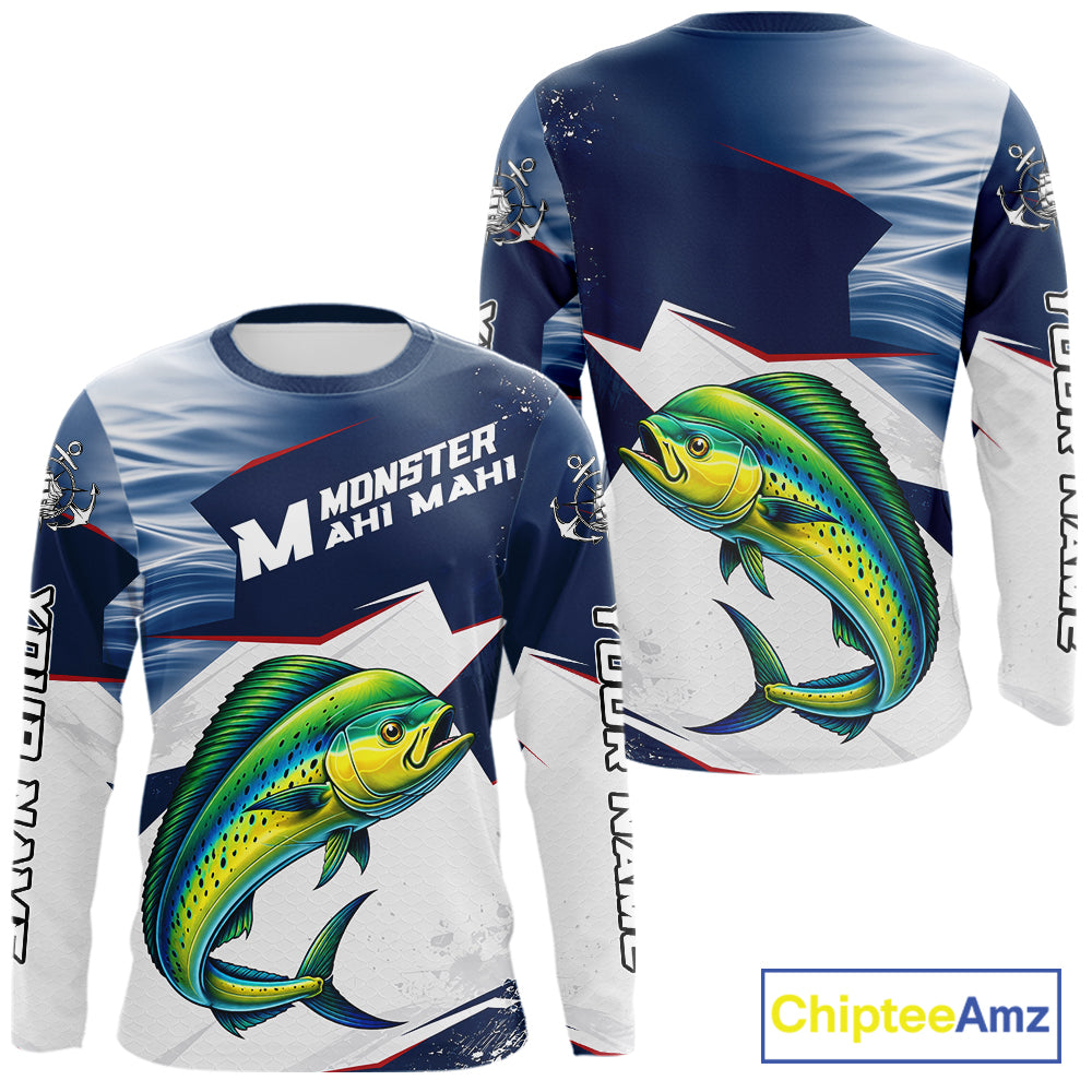 Offshore Sport Fishing Mahi Mahi Monster, Long Sleeve Mahi Mahi Fishing Jersey For Men NHT1468