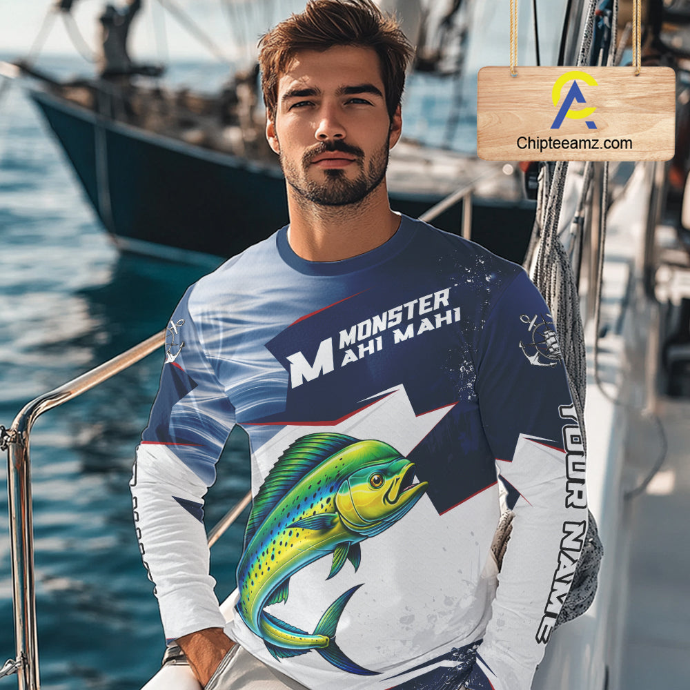 Offshore Sport Fishing Mahi Mahi Monster, Long Sleeve Mahi Mahi Fishing Jersey For Men NHT1468