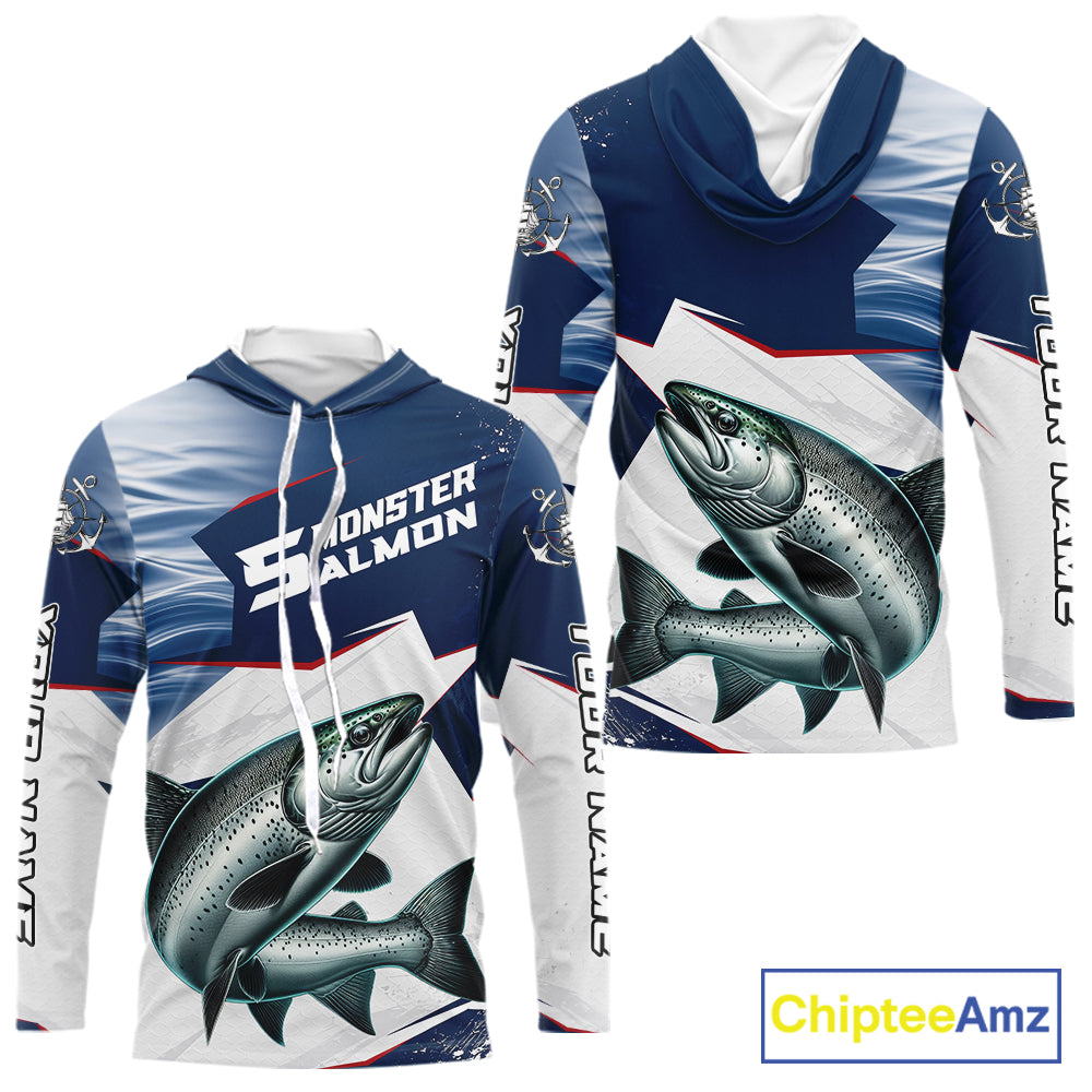 Offshore Sport Fishing Chinook Salmon Monster, Long Sleeve Hooded Salmon Fishing Jersey For Men NHT1469