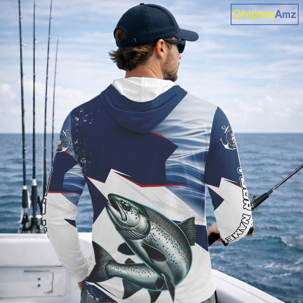 Offshore Sport Fishing Chinook Salmon Monster, Long Sleeve Hooded Salmon Fishing Jersey For Men NHT1469