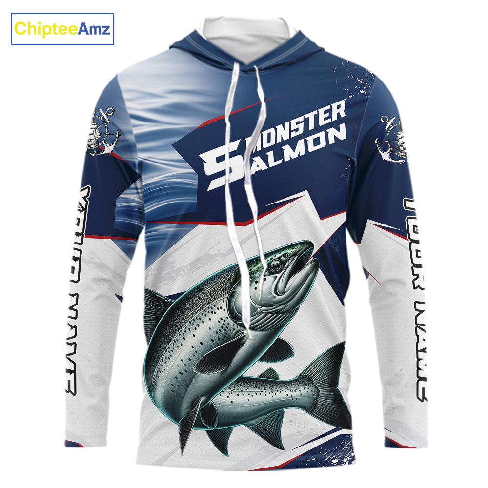 Offshore Sport Fishing Chinook Salmon Monster, Long Sleeve Hooded Salmon Fishing Jersey For Men NHT1469