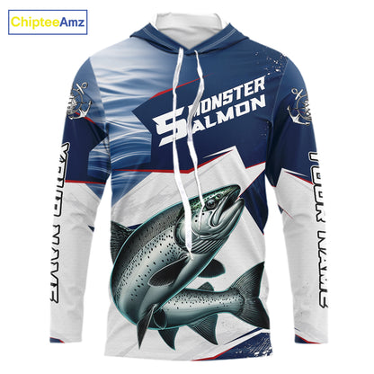 Offshore Sport Fishing Chinook Salmon Monster, Long Sleeve Hooded Salmon Fishing Jersey For Men NHT1469