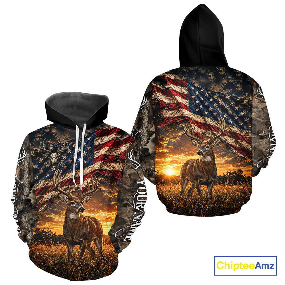 American Flag Whitetail Deer Camo Hunting Shirt, Best Hunting Shirt For Deer Hunting Season NHT1629