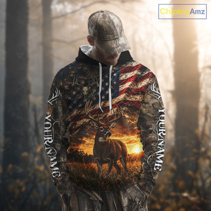 American Flag Whitetail Deer Camo Hunting Shirt, Best Hunting Shirt For Deer Hunting Season NHT1629