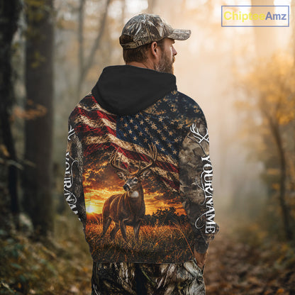 American Flag Whitetail Deer Camo Hunting Shirt, Best Hunting Shirt For Deer Hunting Season NHT1629
