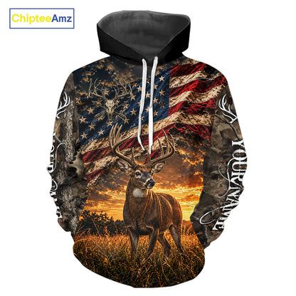 American Flag Whitetail Deer Camo Hunting Shirt, Best Hunting Shirt For Deer Hunting Season NHT1629
