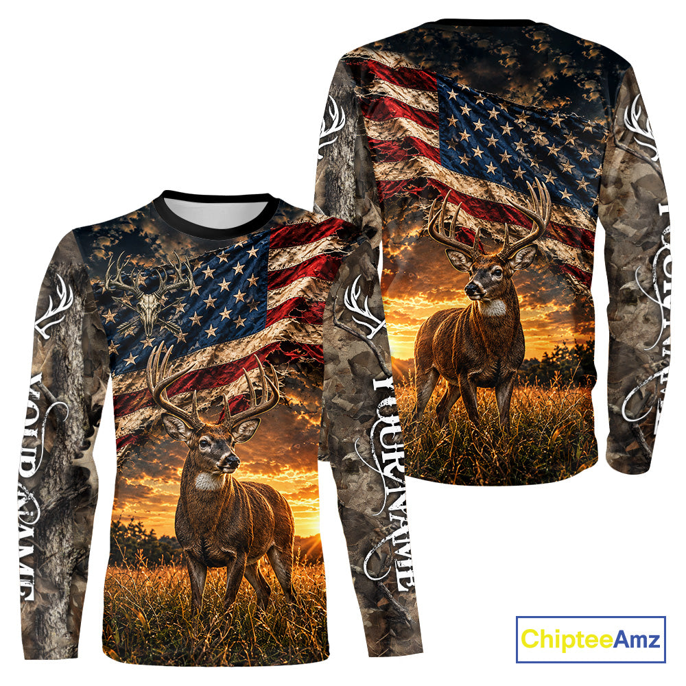 American Flag Whitetail Deer Camo Hunting Shirt, Best Hunting Shirt For Deer Hunting Season NHT1629