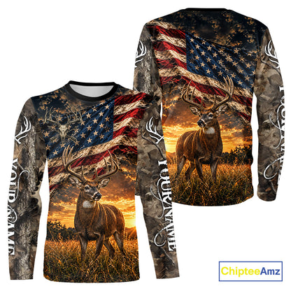 American Flag Whitetail Deer Camo Hunting Shirt, Best Hunting Shirt For Deer Hunting Season NHT1629