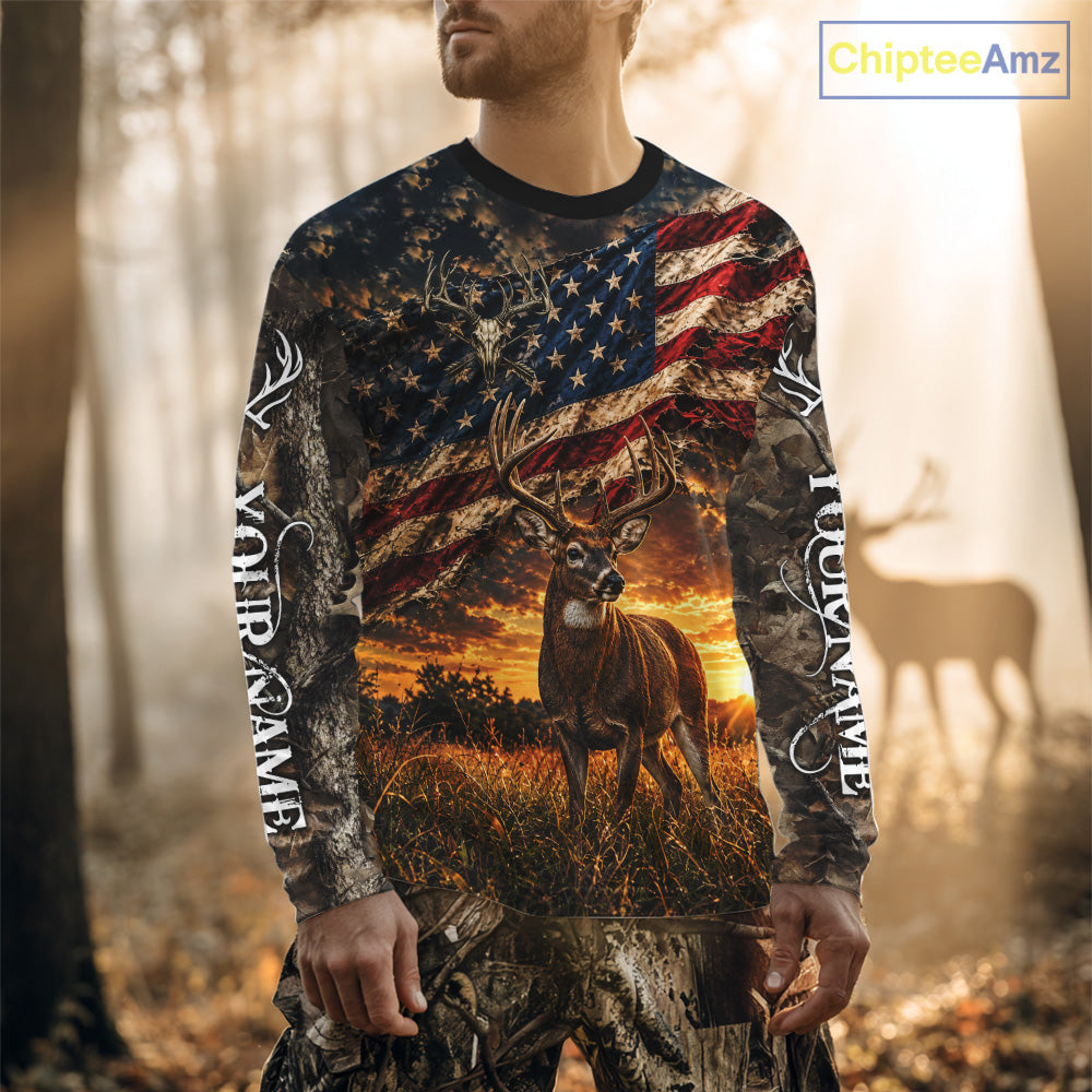 American Flag Whitetail Deer Camo Hunting Shirt, Best Hunting Shirt For Deer Hunting Season NHT1629
