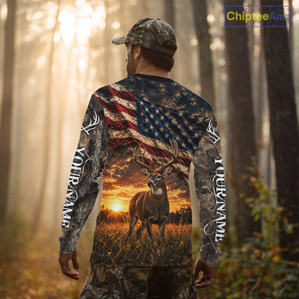 American Flag Whitetail Deer Camo Hunting Shirt, Best Hunting Shirt For Deer Hunting Season NHT1629
