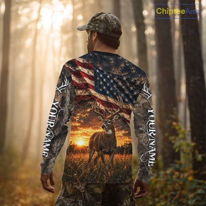 American Flag Whitetail Deer Camo Hunting Shirt, Best Hunting Shirt For Deer Hunting Season NHT1629