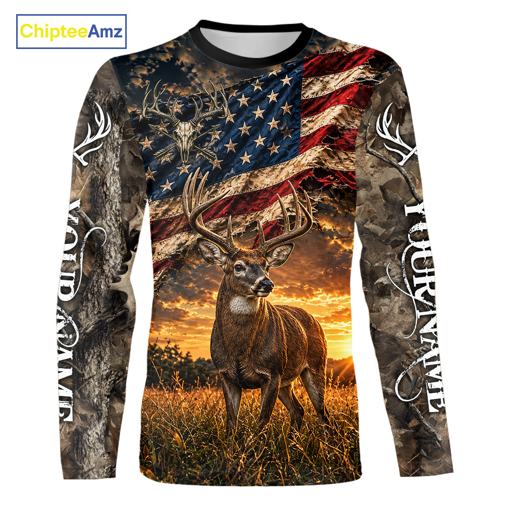 American Flag Whitetail Deer Camo Hunting Shirt, Best Hunting Shirt For Deer Hunting Season NHT1629
