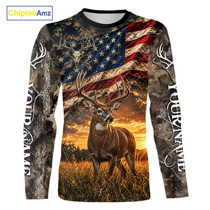 American Flag Whitetail Deer Camo Hunting Shirt, Best Hunting Shirt For Deer Hunting Season NHT1629