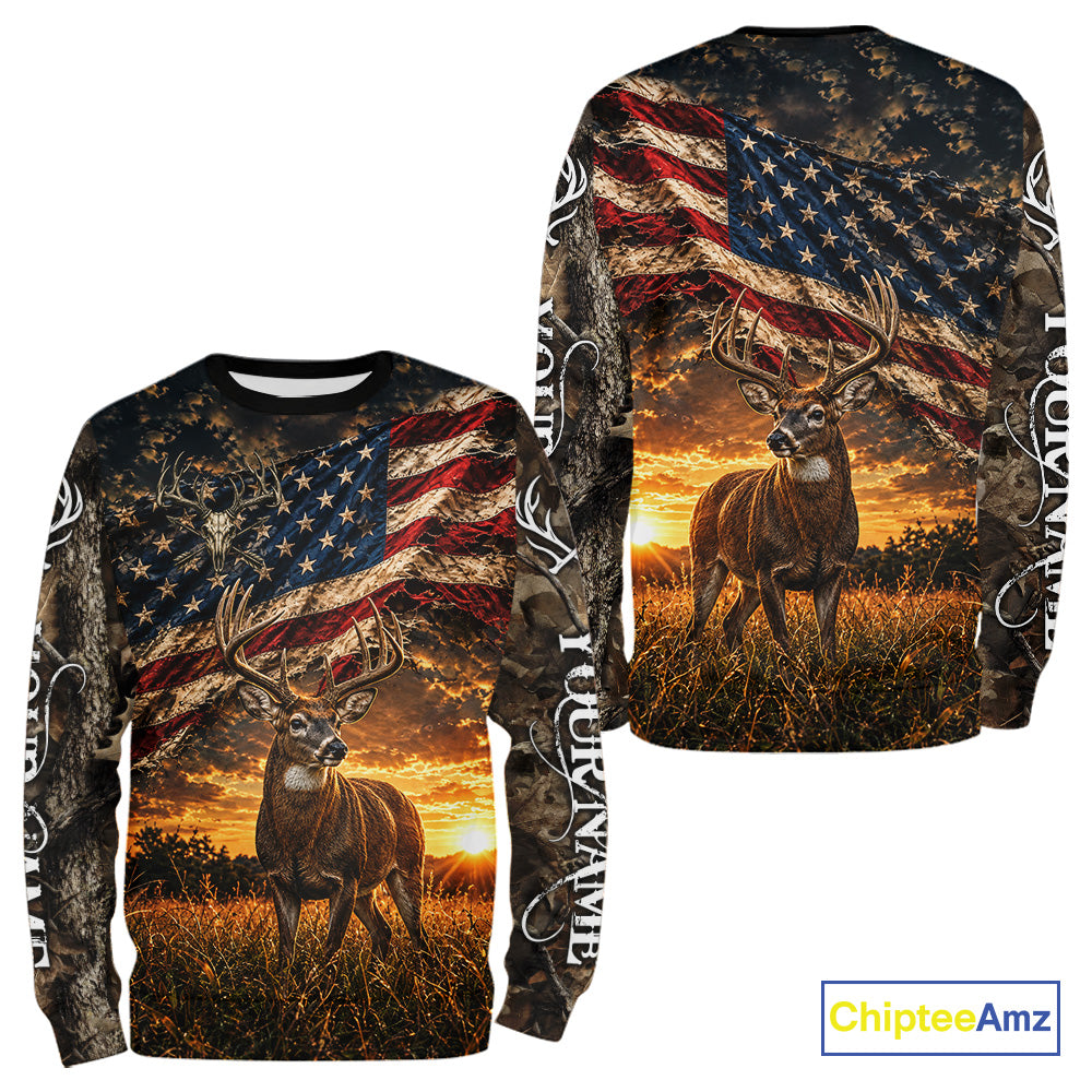 American Flag Whitetail Deer Camo Hunting Shirt, Best Hunting Shirt For Deer Hunting Season NHT1629