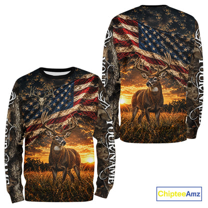 American Flag Whitetail Deer Camo Hunting Shirt, Best Hunting Shirt For Deer Hunting Season NHT1629