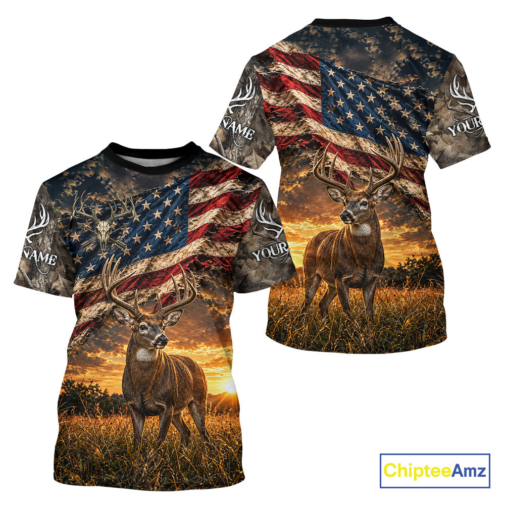 American Flag Whitetail Deer Camo Hunting Shirt, Best Hunting Shirt For Deer Hunting Season NHT1629