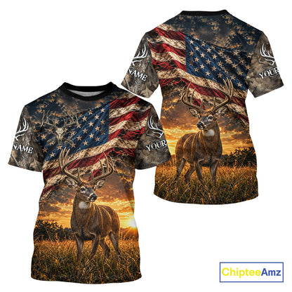 American Flag Whitetail Deer Camo Hunting Shirt, Best Hunting Shirt For Deer Hunting Season NHT1629
