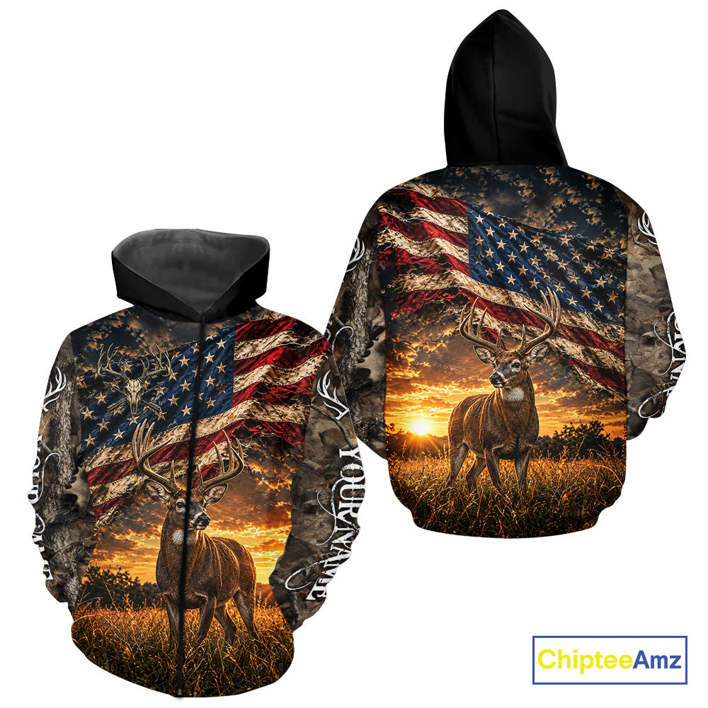 American Flag Whitetail Deer Camo Hunting Shirt, Best Hunting Shirt For Deer Hunting Season NHT1629
