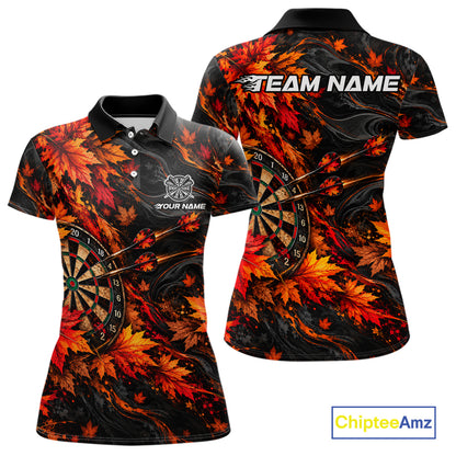 Best Darts Dartboard Autumn Polo Shirt Custom 1/4 Zipper Red Orange Maple Leaves Sports For Women NHT1808