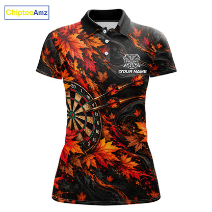 Best Darts Dartboard Autumn Polo Shirt Custom 1/4 Zipper Red Orange Maple Leaves Sports For Women NHT1808