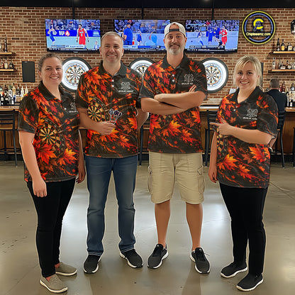 Best Darts Dartboard Autumn Polo Shirt Custom 1/4 Zipper Red Orange Maple Leaves Sports For Women NHT1808