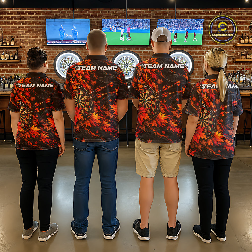 Best Darts Dartboard Autumn Polo Shirt Custom 1/4 Zipper Red Orange Maple Leaves Sports For Women NHT1808