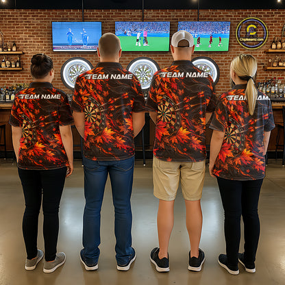 Best Darts Dartboard Autumn Polo Shirt Custom 1/4 Zipper Red Orange Maple Leaves Sports For Women NHT1808