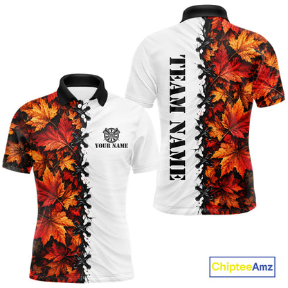 Autumn Split Maple Leaves Darts Polo Shirt For Men Custom Quarter Zip Lace Up Dart Board NHT1812
