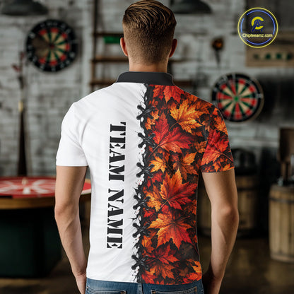 Autumn Split Maple Leaves Darts Polo Shirt For Men Custom Quarter Zip Lace Up Dart Board NHT1812