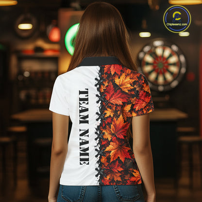 Autumn Split Maple Leaves Darts Polo Shirt For Women Custom Quarter Zip Lace Up Dart Board NHT1812