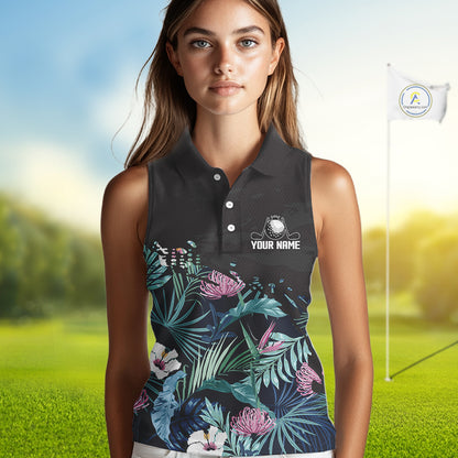 Custom Name Tropical Print Sleeveless Women Polo Shirt – Stylish Animal Print Golf Polo For Womens NHT856