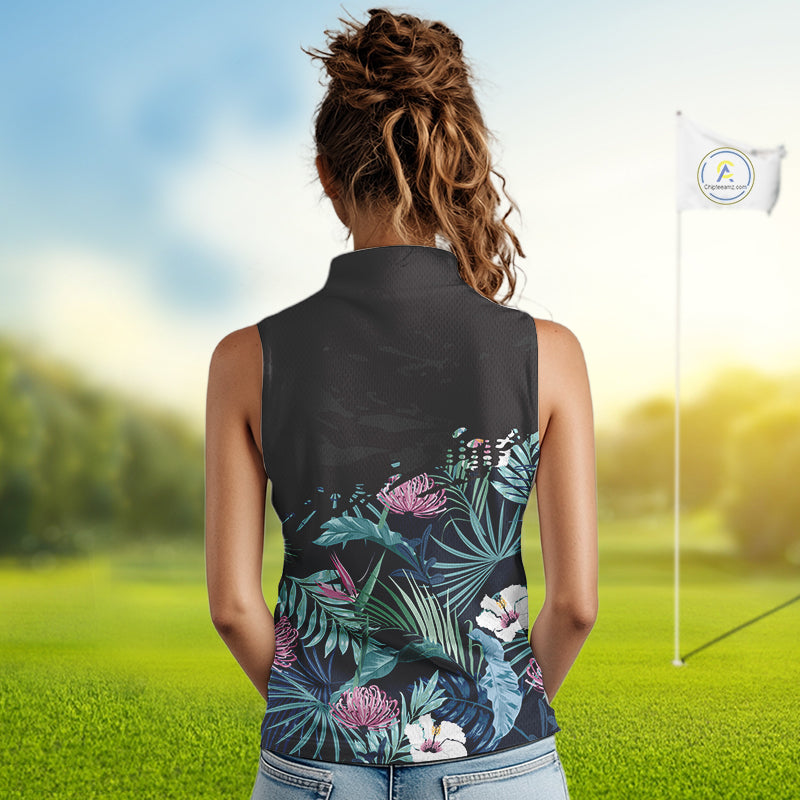 Custom Name Tropical Print Sleeveless Women Polo Shirt – Stylish Animal Print Golf Polo For Womens NHT856