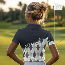 Load image into Gallery viewer, Custom Name Argyle Pattern Print Polo Shirt – Stylish Animal Print Golf Polo For Womens NHT857