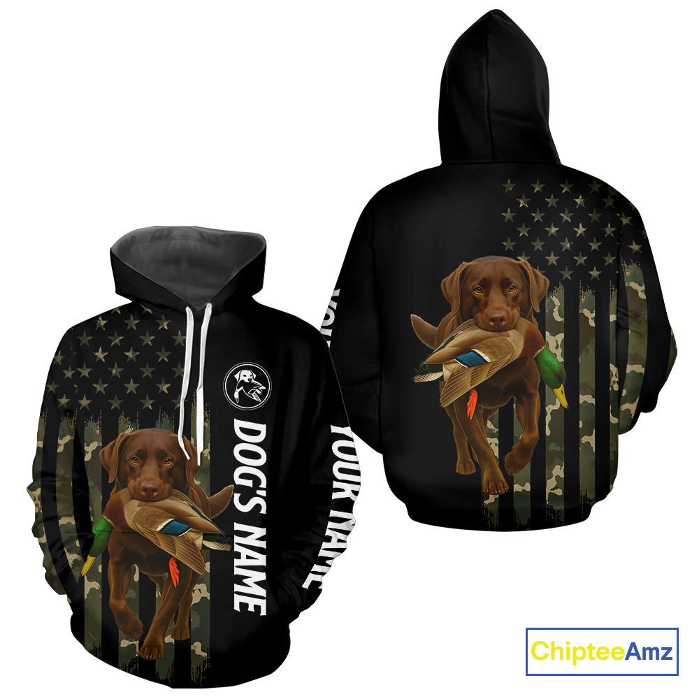 Duck Hunting With Labrador Retriever Dog Custom Name Camo Full Printing Shirts, Chocolate Lab Hunting NHT1478