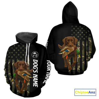 Duck Hunting With Labrador Retriever Dog Custom Name Camo Full Printing Shirts, Chocolate Lab Hunting NHT1478