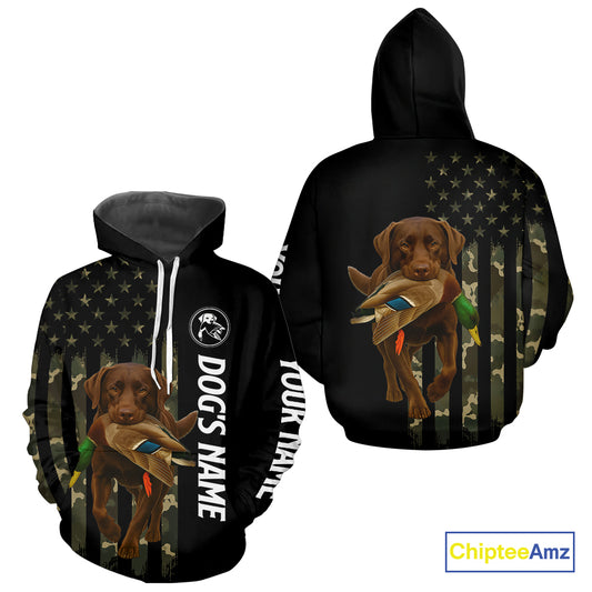 Duck Hunting With Labrador Retriever Dog Custom Name Camo Full Printing Shirts, Chocolate Lab Hunting NHT1478