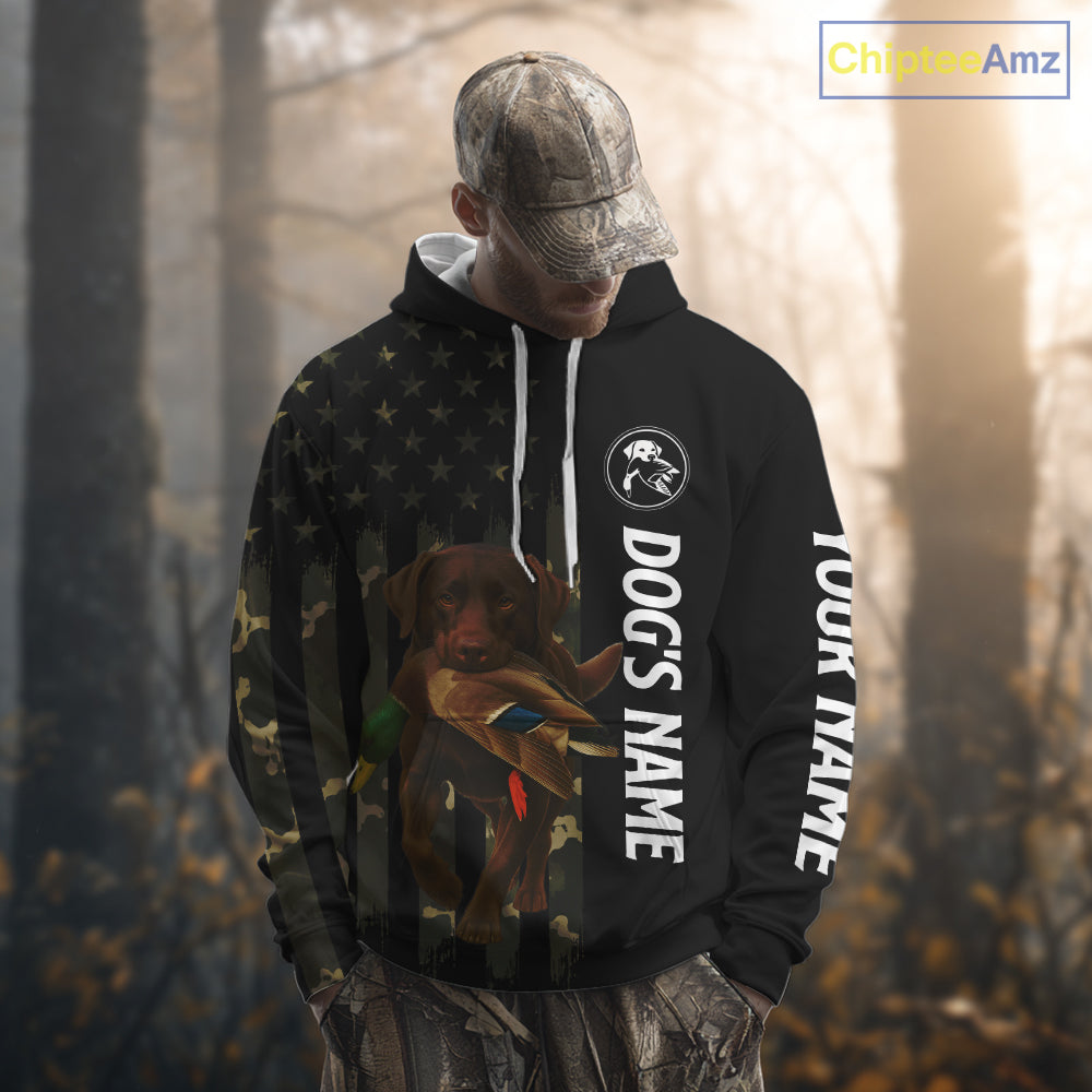 Duck Hunting With Labrador Retriever Dog Custom Name Camo Full Printing Shirts, Chocolate Lab Hunting NHT1478