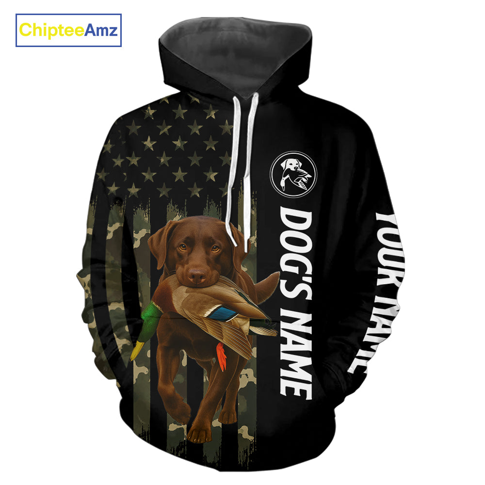 Duck Hunting With Labrador Retriever Dog Custom Name Camo Full Printing Shirts, Chocolate Lab Hunting NHT1478