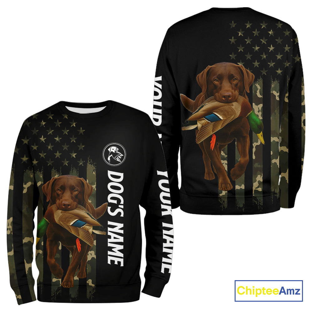 Duck Hunting With Labrador Retriever Dog Custom Name Camo Full Printing Shirts, Chocolate Lab Hunting NHT1478