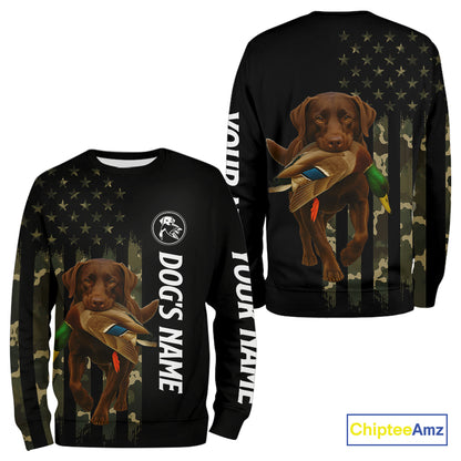 Duck Hunting With Labrador Retriever Dog Custom Name Camo Full Printing Shirts, Chocolate Lab Hunting NHT1478