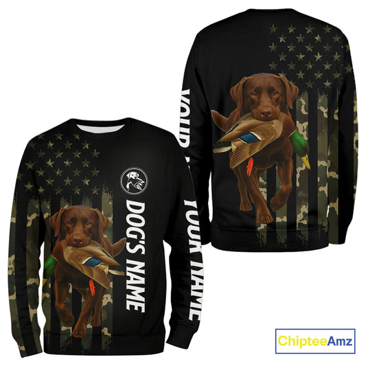 Duck Hunting With Labrador Retriever Dog Custom Name Camo Full Printing Shirts, Chocolate Lab Hunting NHT1478