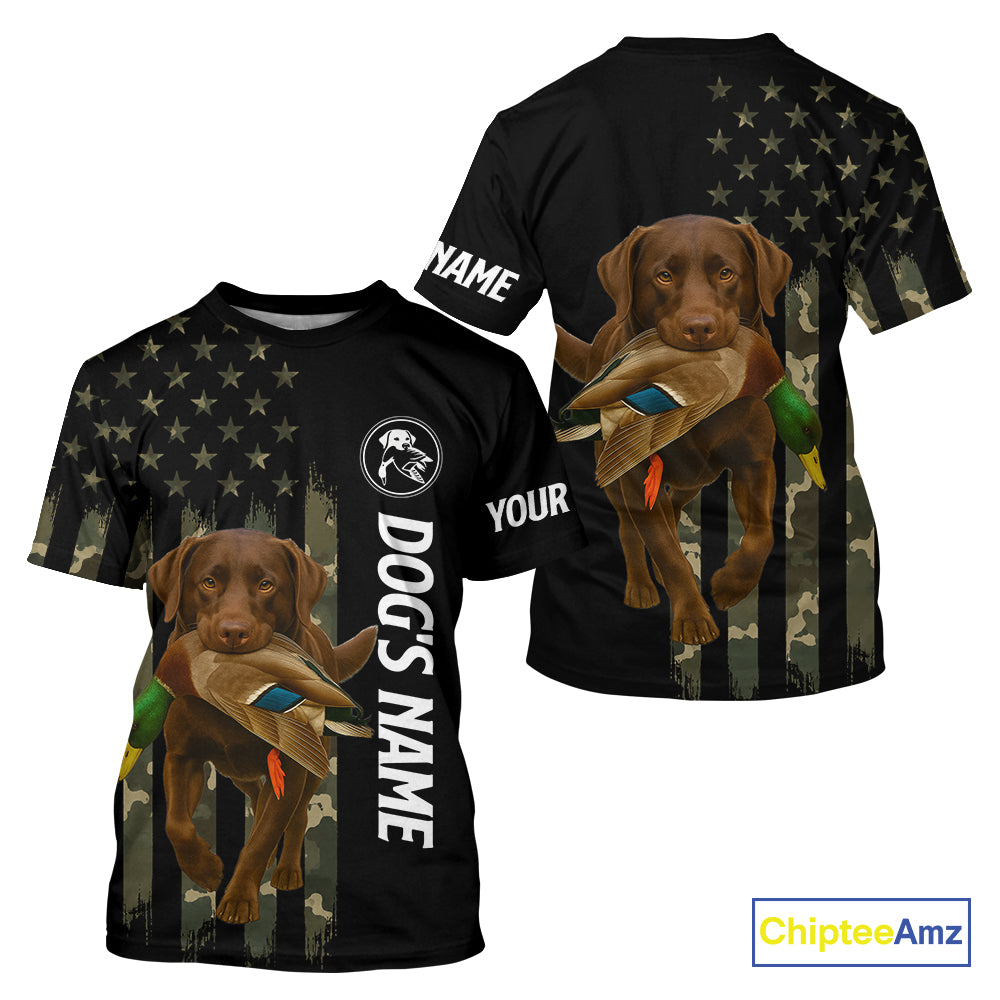 Duck Hunting With Labrador Retriever Dog Custom Name Camo Full Printing Shirts, Chocolate Lab Hunting NHT1478