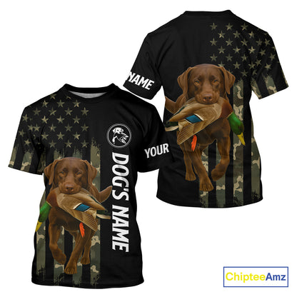 Duck Hunting With Labrador Retriever Dog Custom Name Camo Full Printing Shirts, Chocolate Lab Hunting NHT1478