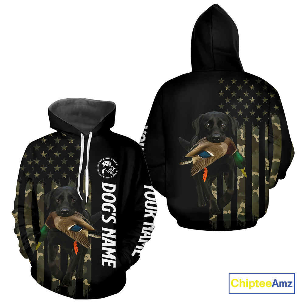 Duck Hunting With Labrador Retriever Dog Custom Name Camo Full Printing Shirts, Black Lab Hunting NHT1479
