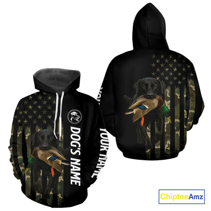 Duck Hunting With Labrador Retriever Dog Custom Name Camo Full Printing Shirts, Black Lab Hunting NHT1479