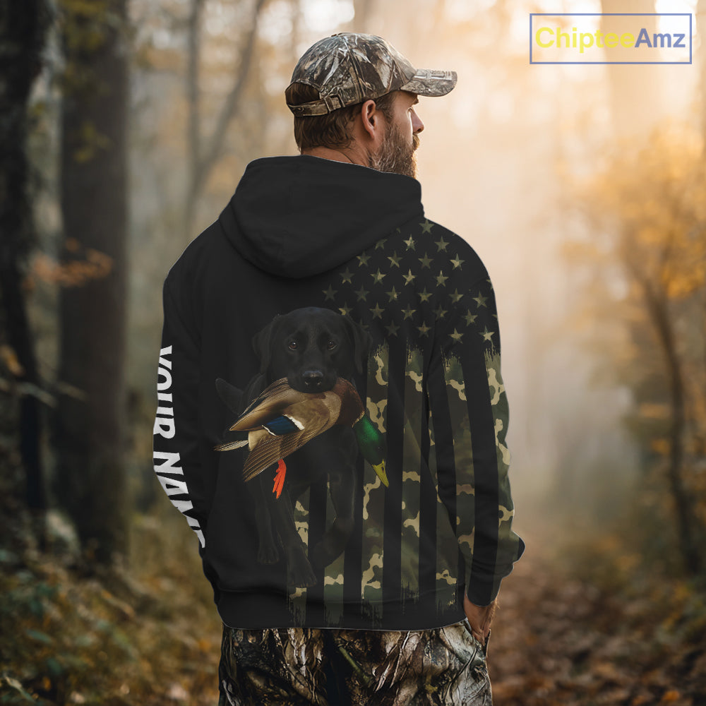 Duck Hunting With Labrador Retriever Dog Custom Name Camo Full Printing Shirts, Black Lab Hunting NHT1479